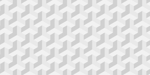 Seamless white and gray pattern Abstract cubes geometric tile and mosaic wall or grid backdrop hexagon technology. white and gray geometric block cube structure backdrop grid triangle background.