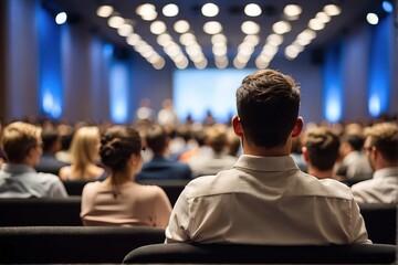 People in audience at the conference hall blurred background