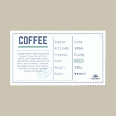 Vintage minimal coffee label. Vintage sticker, label tag, sticker for brand coffee packing. Modern trendy typography package style. Bean and cup logo. Vector Illustration