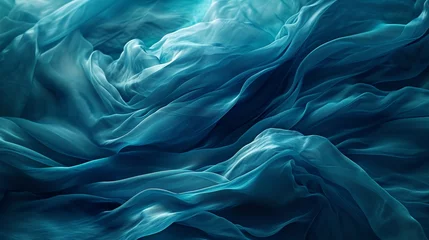 Fotobehang An abstract ocean scene, with waves of silk in deep blues and turquoises, capturing the essence of the sea's depth and mystery. © Sheraz