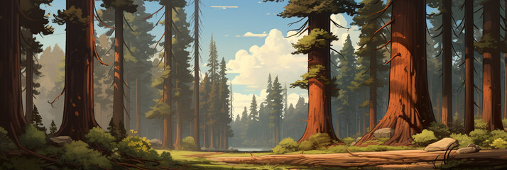Sequoia illustration in a forest