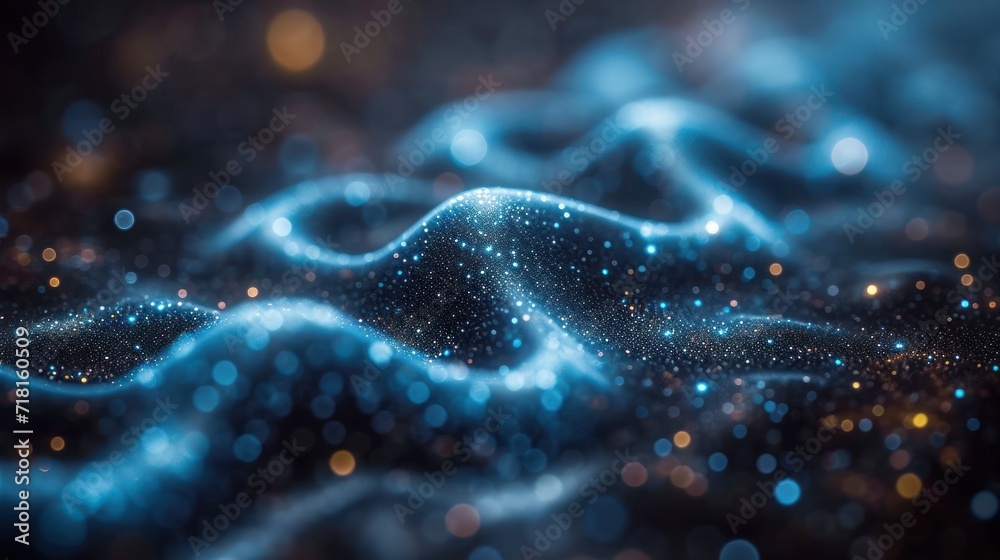 Wall mural a close up of a blue wave on a black background, illuminated by a few lights the wave appears to be 