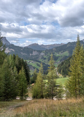 Panoramic view of nature and mountains in the Dolomites Italy