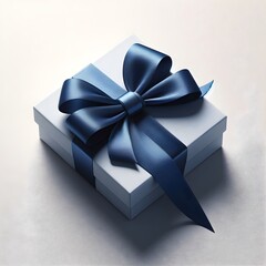 a minimalist gift box with a blue bow