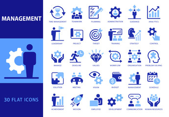 Management 30 Blue Dual Icons Set