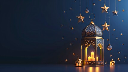 mosque with lantern ramadan islamic banner. Generative AI