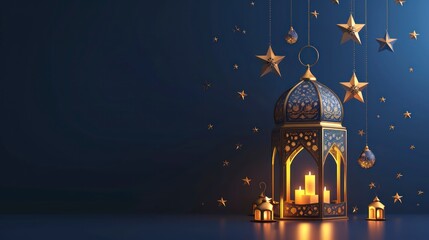 Fototapeta premium mosque with lantern ramadan islamic banner. Generative AI