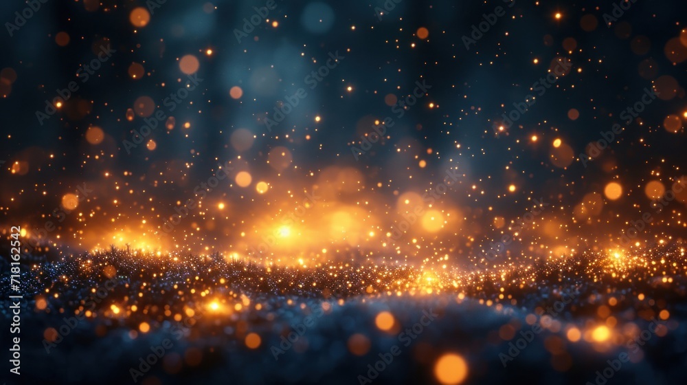 Wall mural a blurry image of a dark background with gold lights in the middle of the image and a blurry image o