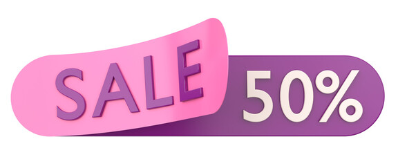 Fifty percent sale. 50% sale. 3D illustration.