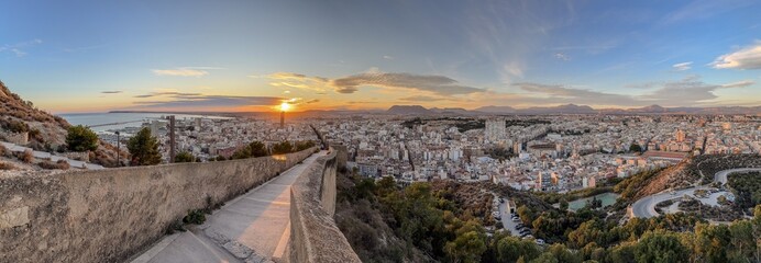 Panorama of Alicante during sunset, view from the castle
