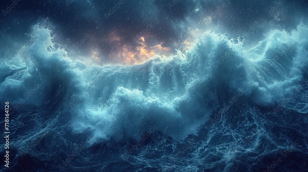 Wall mural a large wave in the middle of the ocean with a sunset in the middle of the ocean in the middle of th