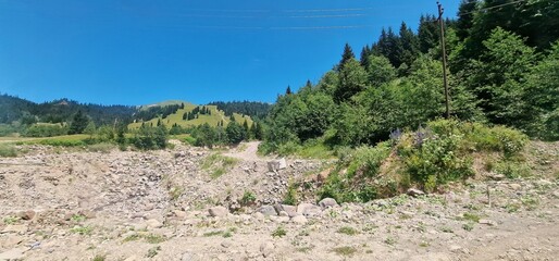 rural countryside in georgia and construction of a road going on