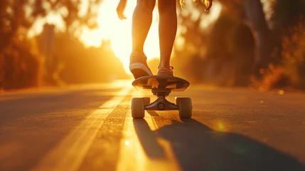Rolgordijnen silhouette of a skater - closeup on the skateboard © sam richter