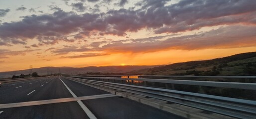 sunset on the road through turkey
