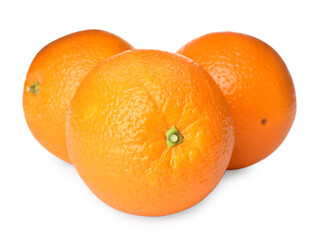 Delicious fresh ripe oranges on white background
