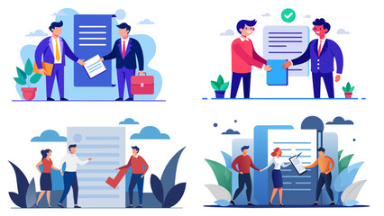 Vector illustration set of business people engaging in work activities
