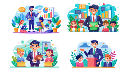 Fototapeta premium Colorful vector illustrations of business leadership and teamwork concepts