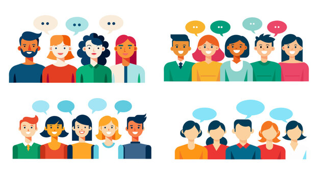Diverse group of people with speech bubbles vector illustration