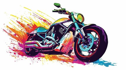 Motorbike Graphic T-shirt Vector, Pixar-inspired, Vibrant Colors, Detailed Design on a White Background