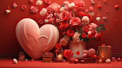Create a love-filled Valentine's Day design with a blend of warm colors and heartwarming visuals. Ideal for cards, social media, or festive setups