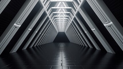Fototapeta premium A 3-d rendering of a futuristic hallway that is cool and trippy in a triangular shape.