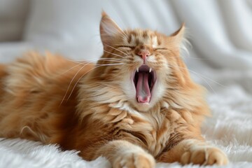 American longhair red ginger Maine Coon cat yawns