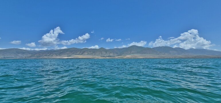 lake sevan armenia shore area with plastic pollution 