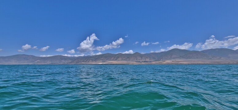 lake sevan armenia shore area with plastic pollution 