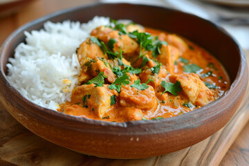 Authentic chicken curry with rice