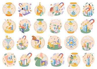 Fototapeta premium Wealth management vector illustration. Banking services facilitate secure storage and management wealth Effective marketing strategies can enhance income and foster wealth growth Wealth management