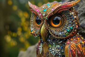 A large owl made of precious stones