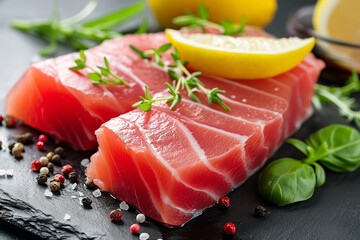 Delicious raw tuna steak - obrazy, fototapety, plakaty