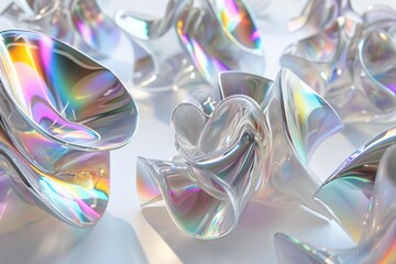 Holographic abstract platinum 3D shapes