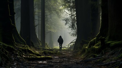 A forest that is surreal is being walked through by a man