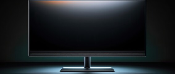 A modern thin-bezel monitor showcased in a dimly lit room, emphasizing minimalistic design and sleek aesthetics.