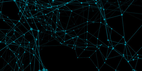 Abstract technology connection network of particles and lines. Global network Futuristic grid artificial intelligence connections. Plexus of lines and dots and connected particles Vector