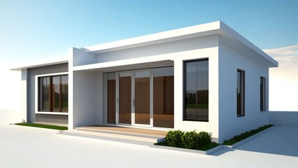 3d house model rendering on white background, Clean and precise 3D illustration modern cozy house. Concept for real estate or property.