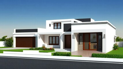 Fototapeta na wymiar 3d rendering of modern cozy house isolated on white background, Real estate concept.