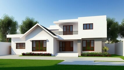 Fototapeta na wymiar 3d illustration of residential building exterior isolated on white background, Real estate concept.