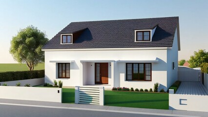 Fototapeta na wymiar 3d illustration luxury house on white background, Concept for real estate or property
