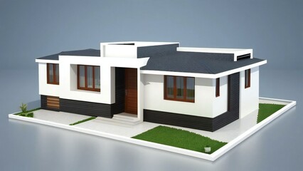 Simplistic 3D house model isolated on white, showcasing architectural design. 3D illustration