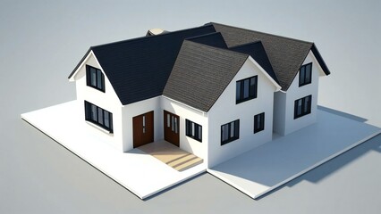Minimalistic 3D model of a modern home on a plain white background. Concept for real estate or property.