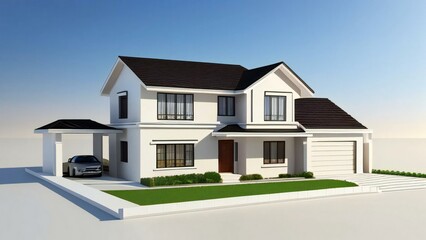 Clean and precise 3D representation of a house, devoid of background distractions. Real estate concept