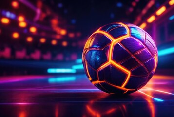 Futuristic basketball Background in glossy material with neon glowing wireframe. Ai generative 
 - obrazy, fototapety, plakaty