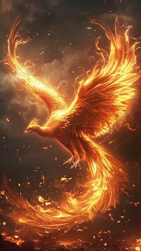 Flaming phoenix glowing with fire