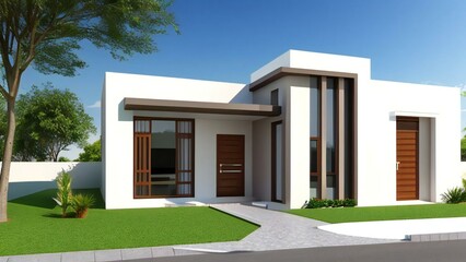 Stylish and compact 3D rendering of a contemporary home design. Concept for real estate or property.