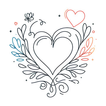 One continuous drawing of heart and color shape love sign