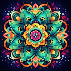 A colorful floral mandala pattern background design, Generative ai.