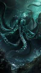 Octopus Swimming in Water, Underwater Photo of