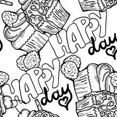 Tasty sweet cupcake dessert decorative seamless pattern for textile design, fabric print, digital or wrapping paper, wallpaper, background and backdrop, bakery shop decoration, cafe, restaurant menu.